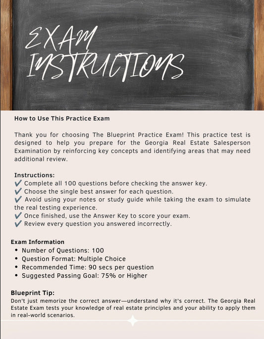 Georgia Real Estate Exam – 100 Practice Questions (Digital Download)